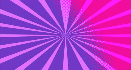 Obraz premium Vintage colorful comic book background. Red violet blank bubbles of different shapes. Rays, radial, halftone, dotted effects. For sale banner empty Place for text 1960s. Copy space vector eps10.