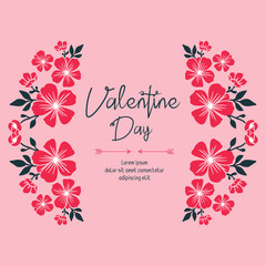 Fototapeta na wymiar Greeting card template of valentine day, with beautiful pink flower frame realistic. Vector