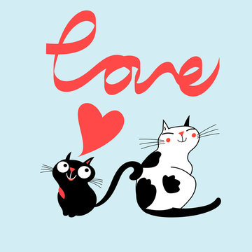 Vector cats in love and the word love