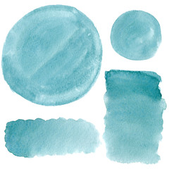 Hand drawn watercolor splatter isolated on white background. Abstract paint texture. Brush stroke with copy space for text. Blog decoration element, poster and greeting card template