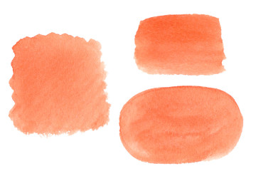 Hand drawn watercolor splatter isolated on white background. Abstract paint texture. Brush stroke with copy space for text. Blog decoration element, poster and greeting card template