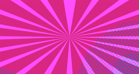 Obraz premium Vintage colorful comic book background. Red violet blank bubbles of different shapes. Rays, radial, halftone, dotted effects. For sale banner empty Place for text 1960s. Copy space vector eps10.