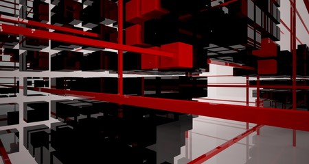 Abstract white and colored gradient  interior multilevel public space from array cubes  with window. 3D illustration and rendering.