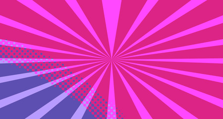 Vintage colorful comic book background. Red violet blank bubbles of different shapes. Rays, radial, halftone, dotted effects. For sale banner empty Place for text 1960s. Copy space vector eps10.