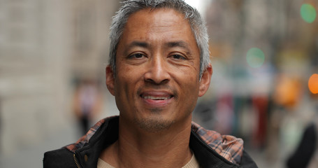 Middle aged man in city face portrait