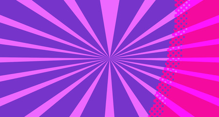 Vintage colorful comic book background. Red violet blank bubbles of different shapes. Rays, radial, halftone, dotted effects. For sale banner empty Place for text 1960s. Copy space vector eps10.