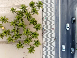 Crédence de cuisine en verre imprimé Copacabana, Rio de Janeiro, Brésil view of Copacabana boardwalk during late afternoon, taken with a drone, with the famous portuguese stone texture . Rio de Janeiro, Brazil