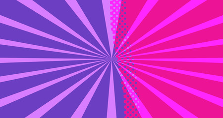 Vintage colorful comic book background. Red violet blank bubbles of different shapes. Rays, radial, halftone, dotted effects. For sale banner empty Place for text 1960s. Copy space vector eps10.