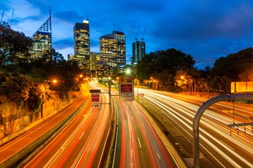 Fototapeta na wymiar Trails of car at night at Sydney city