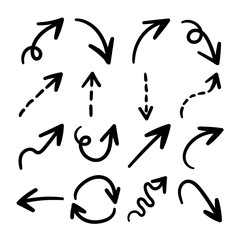 hand drawn and doodle arrows vector set