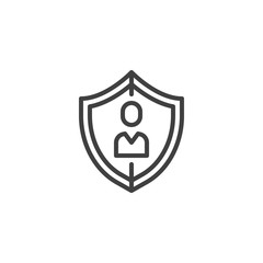 User account protection line icon. linear style sign for mobile concept and web design. Protected user, shield outline vector icon. Insurance symbol, logo illustration. Vector graphics