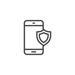 Smartphone secure line icon. Phone protection linear style sign for mobile concept and web design. Mobile phone and shield outline vector icon. Symbol, logo illustration. Vector graphics