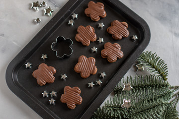 traditional home made German Chocolate Christmas Cookies filled with jam