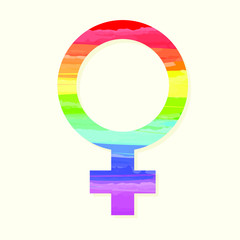 Symbol of women's gender painted with the flowers of the LGBT community rainbow