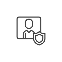 User account protection line icon. linear style sign for mobile concept and web design. Man avatar and shield outline vector icon. symbol, logo illustration. Vector graphics