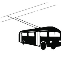 Retro trolleybus black line icon 