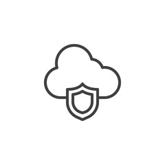 Cloud storage data protection line icon. linear style sign for mobile concept and web design. Cloud computing with shield outline vector icon. Symbol, logo illustration. Vector graphics