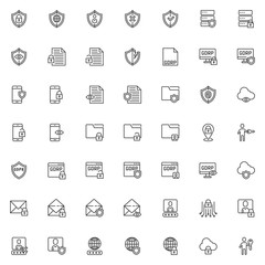 GDPR line icons set. General data protection regulation linear style symbols collection, outline signs pack. vector graphics. Set includes icons database server protection, network security, password