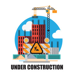 Obraz premium Building under Construction site background concept ,infographics Construction , Vector illustration cartoon character design.