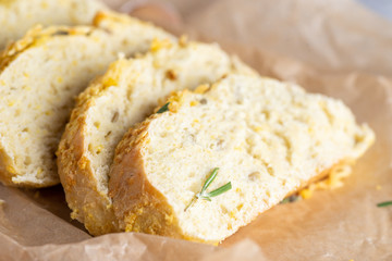 bread with cheese crumbs sliced