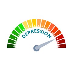 Color scale with arrow from green to red. The depression level measuring device icon. Sign tachometer, speedometer, indicators. Colorful infographic gauge element.