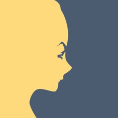 Little girl profile silhouette. Cute adolescent girl portrait. Fashion branding emblem. Thin line style