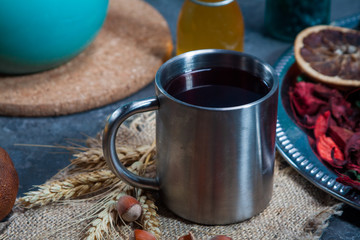 Red Hot Hibiscus tea in a glass mug