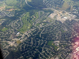 Aerial view of Baltimore approaching the airport, Maryland.