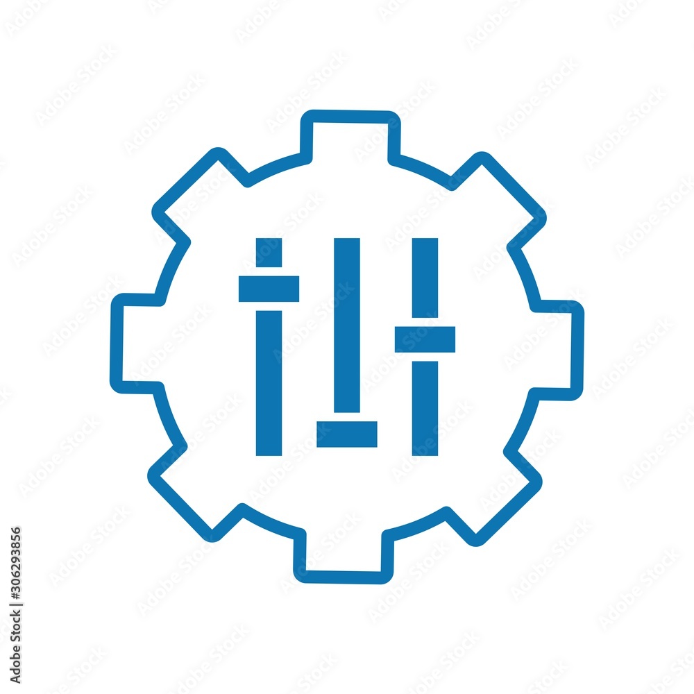 Poster technical management. control, settings work of the mechanism enterprise. vector linear icon on a wh