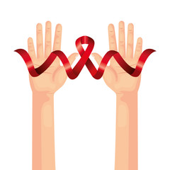 hands with aids day awareness ribbon vector illustration design