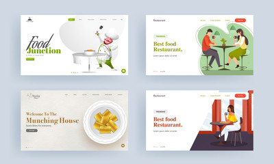 Responsive web template or landing page design of Best Food Restaurant, Munching House and Food Junction.