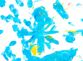 Blue paint on white paper