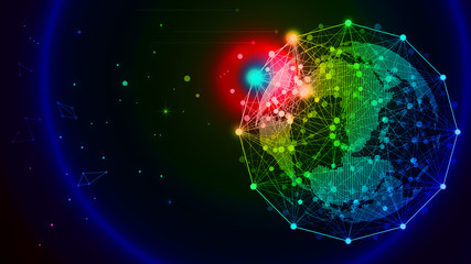 Dot and line links to build colorful digital sphere, the world network technology big data, globalization, internationalization, science and technology concepts
