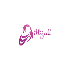 Purple silhouette hijab logo. Minimalistic female logo design template