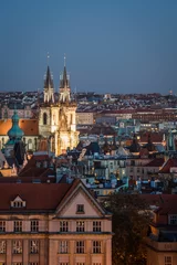Deurstickers Sunset and Night view of the cityscapes in Prague old city and The Church of Mother of God before Týn, Czech Republic © Sen