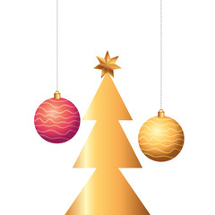 pine tree christmas with balls isolated icon vector illustration design