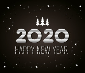 Naklejka premium poster of happy new year 2020 with pine trees vector illustration design