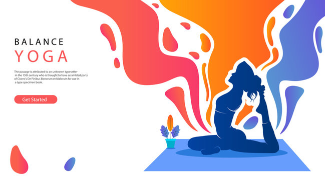 Vector image of a young woman doing yoga on a fitness abstract background. 