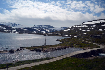 Naklejka premium Railway travel in Norway.Views in the train. Flamsban. The Bergen - Oslo train. Norway