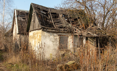 Old broken roof on a country house