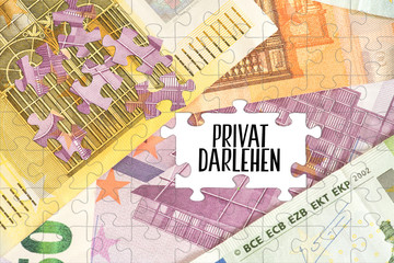 Puzzle aus Euro Banknoten und ein Privatdarlehen