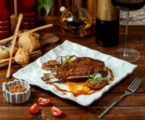 grilled meat ribs and barbecue salad