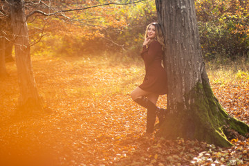 Girl in the forest. Autumn. One person