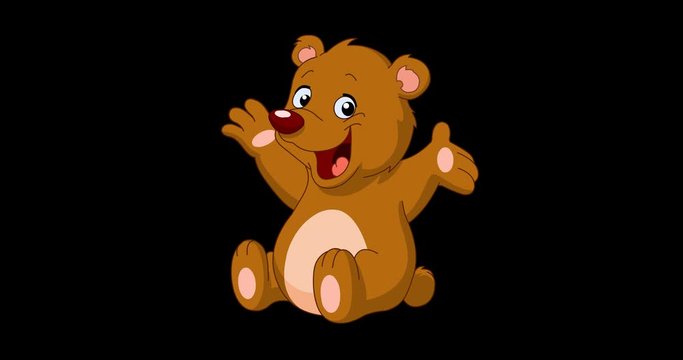 Animation of a happy teddy bear waving with his hand. Including alpha channel.