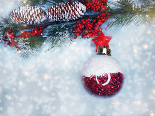 winter background with fir branches decor and snow