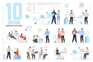Business Meeting Scenes Set with Unique Characters