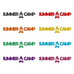 Summer Camp color icon set isolated on white background