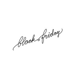 Black Friday hand lettering, emblem or logo design, sale, continuous line drawing, tattoo, inscription, print for clothes, t-shirt, one single line on a white background, isolated vector illustration