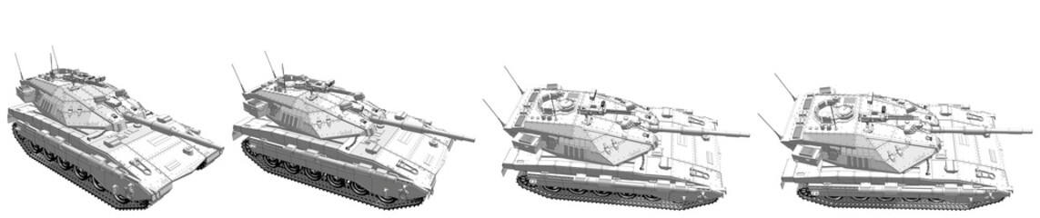 Cartoon style outlined isolated 3D tank with not existing design, high detail patriotism concept - military 3D Illustration