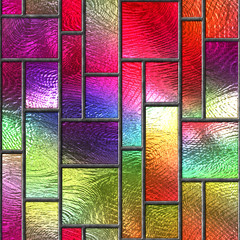 Stained glass seamless texture with rectangle pattern for window, colored glass,  3d illustration